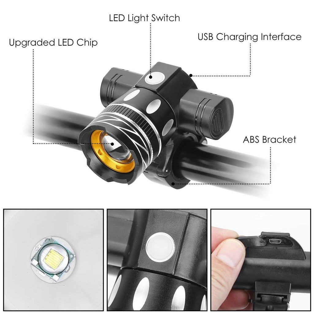Phare de vélo rechargeable par USB avec support