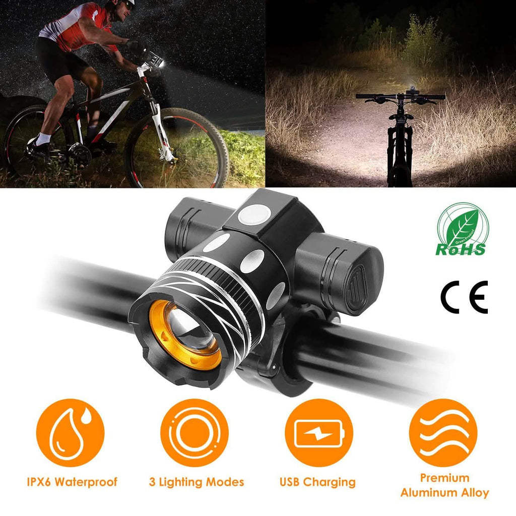 Phare de vélo rechargeable par USB avec support