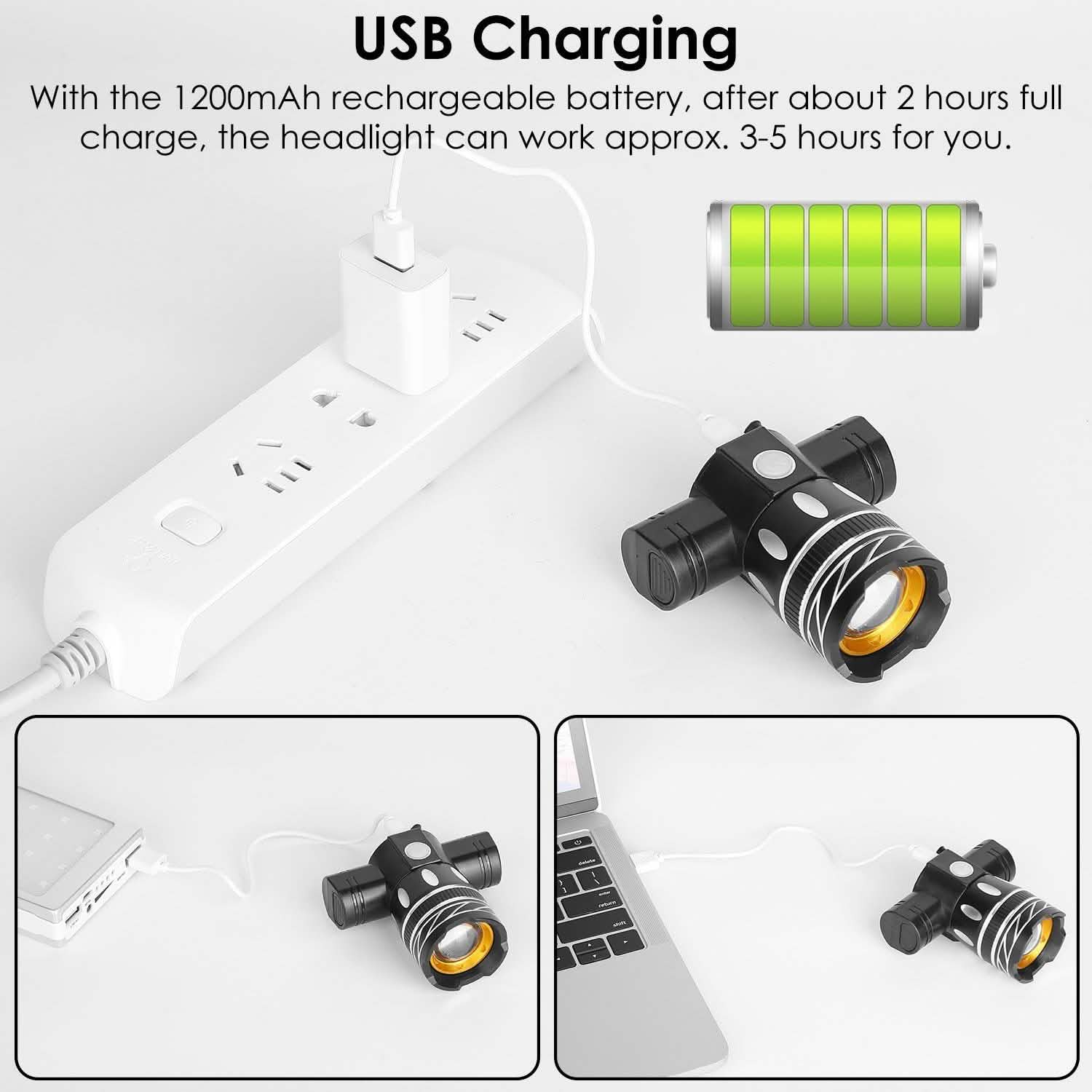 Phare de vélo rechargeable par USB avec support