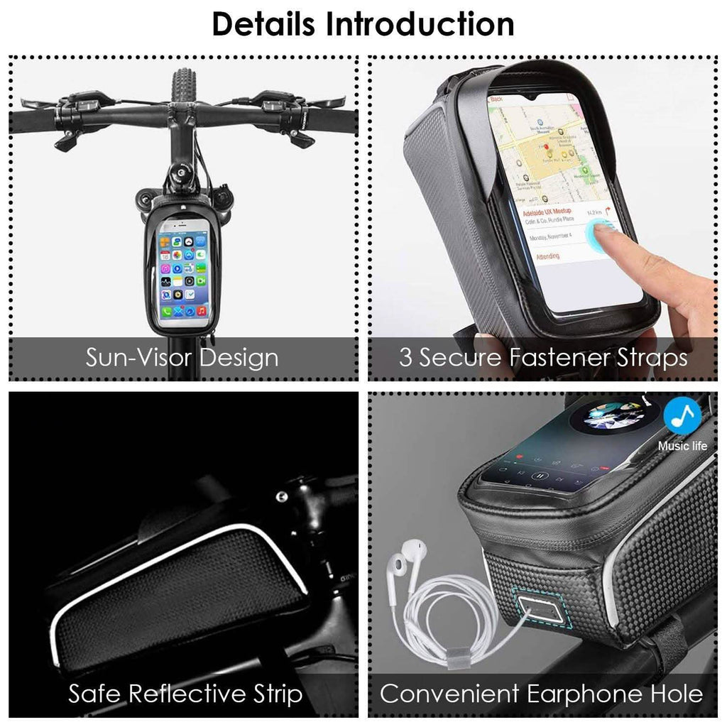Sac de cadre avant de vélo avec écran tactile et pare-soleil