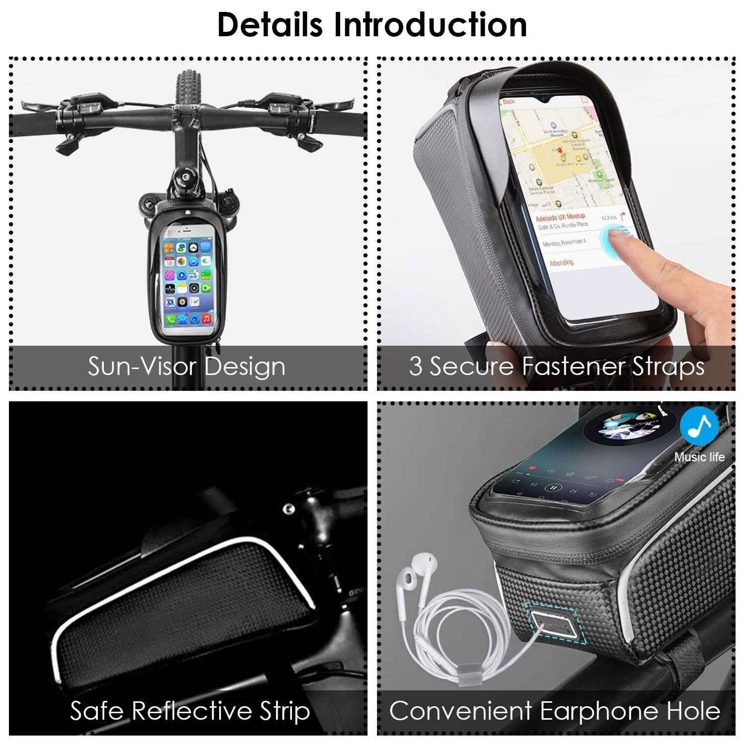 Sac de cadre avant de vélo avec écran tactile et pare-soleil