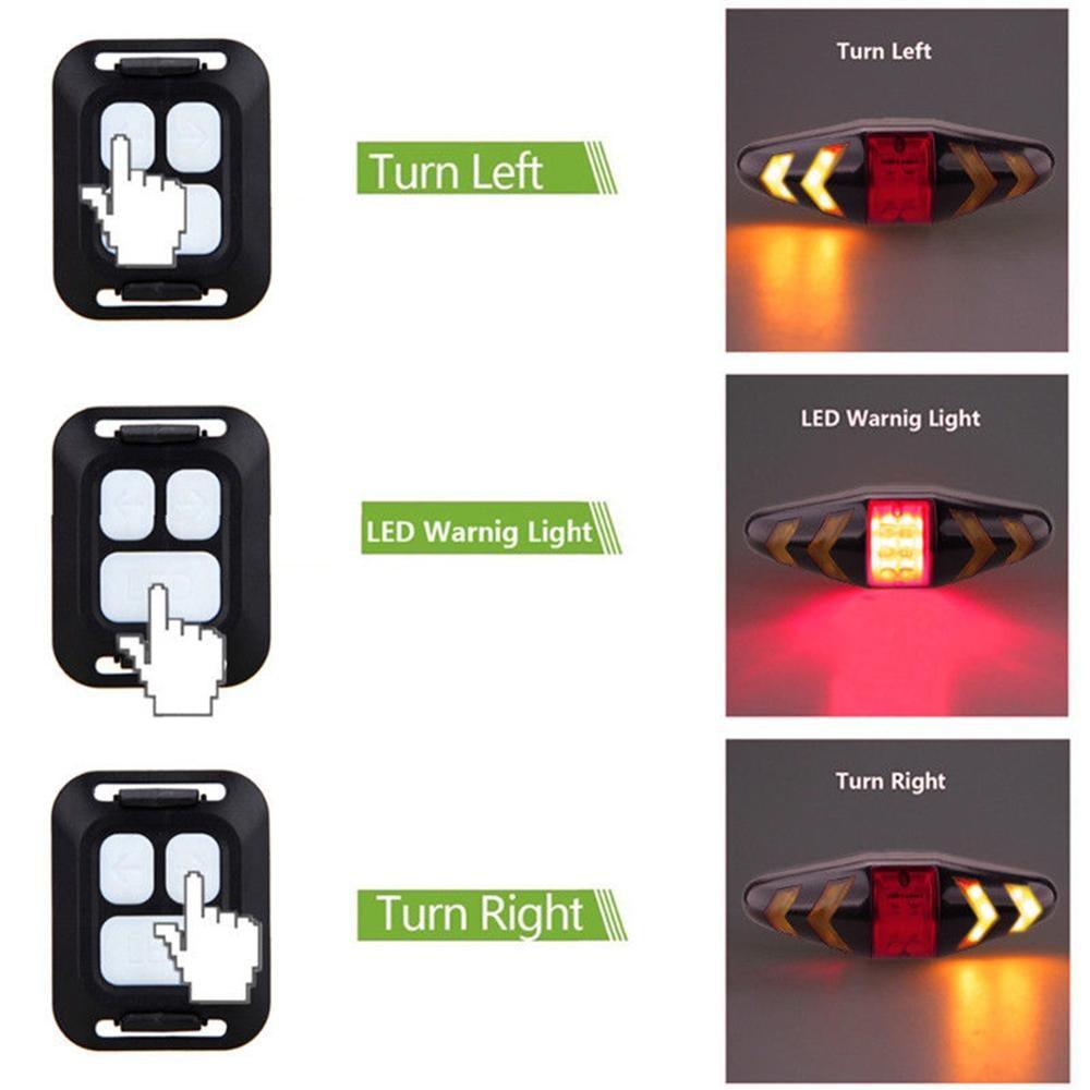 Feux de vélo avec télécommande sans fil pour VTT, lampe d'avertissement LED avec clignotants, feu arrière de vélo avec télécommande sans fil, feux arrière de sécurité à LED ultra lumineux