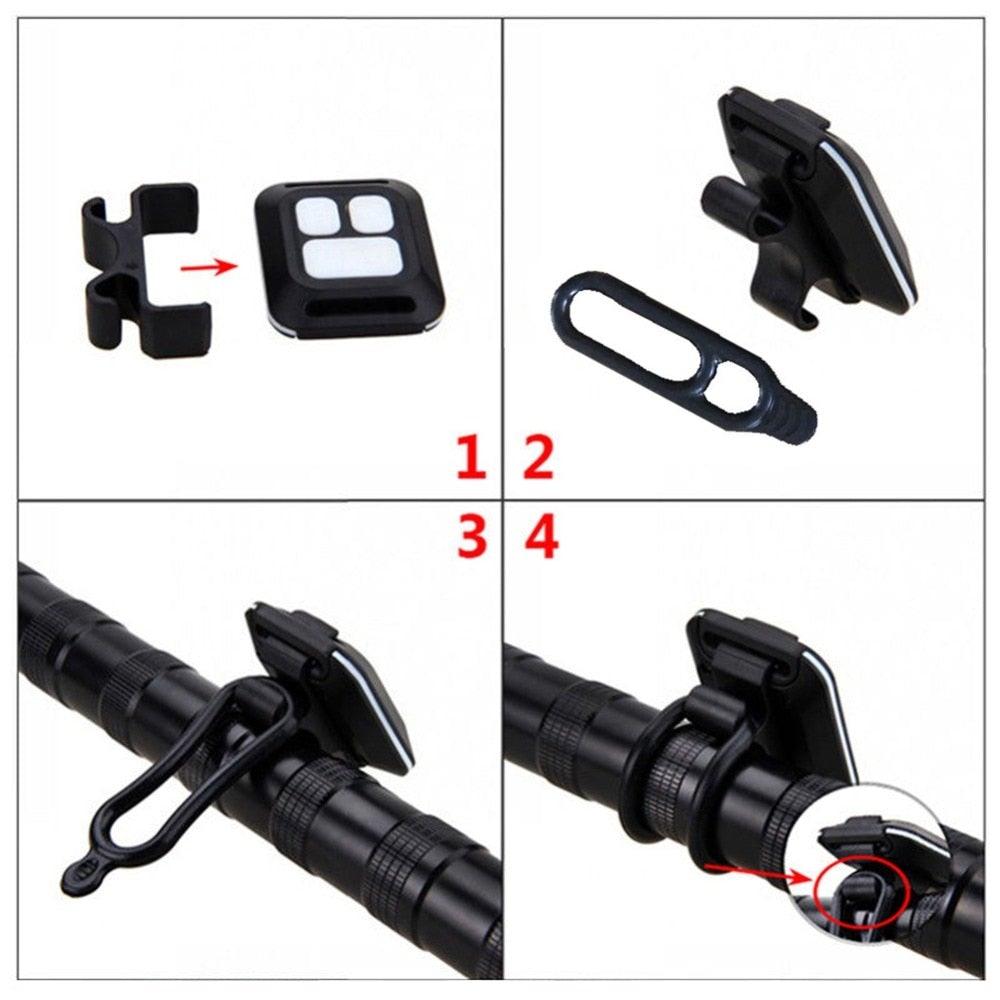 Feux de vélo avec télécommande sans fil pour VTT, lampe d'avertissement LED avec clignotants, feu arrière de vélo avec télécommande sans fil, feux arrière de sécurité à LED ultra lumineux
