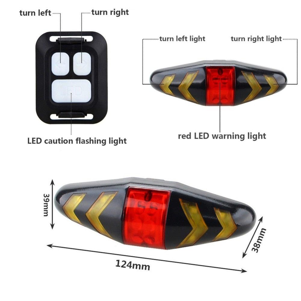 Feux de vélo avec télécommande sans fil pour VTT, lampe d'avertissement LED avec clignotants, feu arrière de vélo avec télécommande sans fil, feux arrière de sécurité à LED ultra lumineux