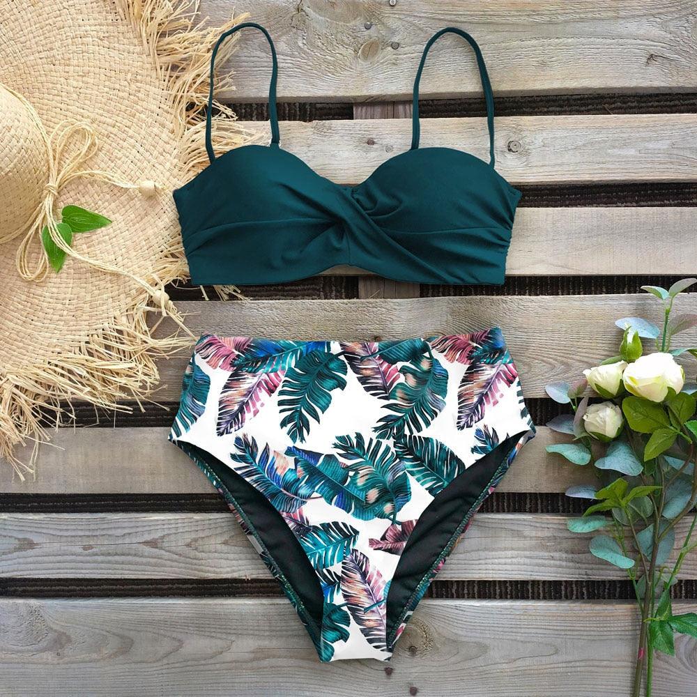 Bikini Maillot de Bain Femme Push Up Ensemble Bikini Taille Haute Maillots de Bain Deux Pièces Femme Maillot de Bain Imprimé Uni Rembourré Push-Up Maillot de Bain Volanté Beachwear