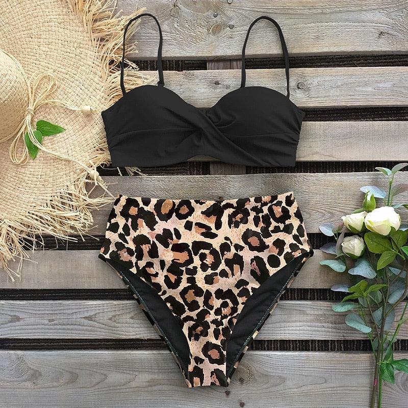 Bikini Maillot de Bain Femme Push Up Ensemble Bikini Taille Haute Maillots de Bain Deux Pièces Femme Maillot de Bain Imprimé Uni Rembourré Push-Up Maillot de Bain Volanté Beachwear