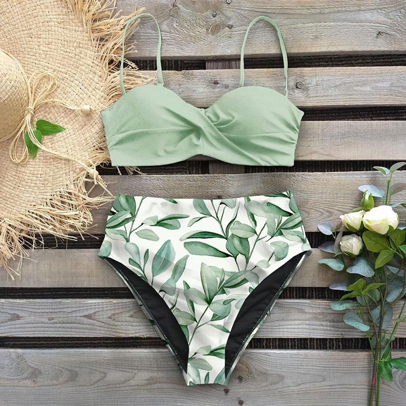 Bikini Maillot de Bain Femme Push Up Ensemble Bikini Taille Haute Maillots de Bain Deux Pièces Femme Maillot de Bain Imprimé Uni Rembourré Push-Up Maillot de Bain Volanté Beachwear
