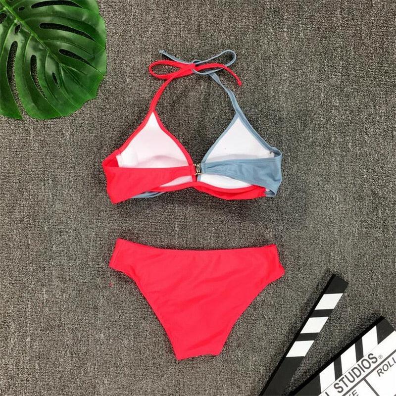 Ensemble de maillot de bain push-up deux pièces pour femme, maillot de bain de plage, bikini push-up à licou pour femme