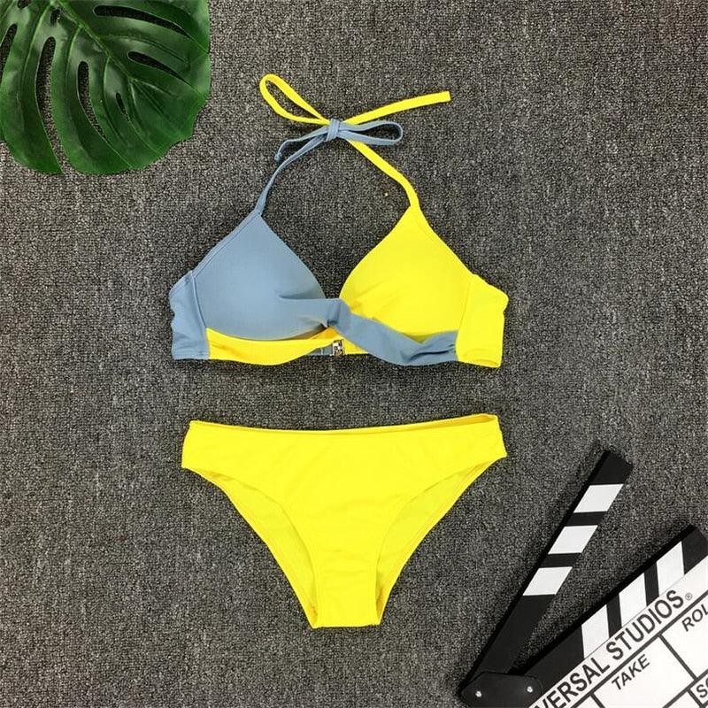 Ensemble de maillot de bain push-up deux pièces pour femme, maillot de bain de plage, bikini push-up à licou pour femme