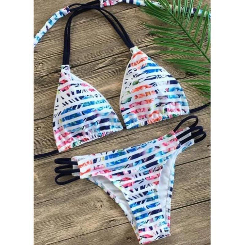 Ensemble de maillot de bain push-up deux pièces pour femme, maillot de bain de plage, bikini push-up à licou pour femme