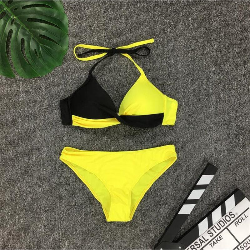 Ensemble de maillot de bain push-up deux pièces pour femme, maillot de bain de plage, bikini push-up à licou pour femme