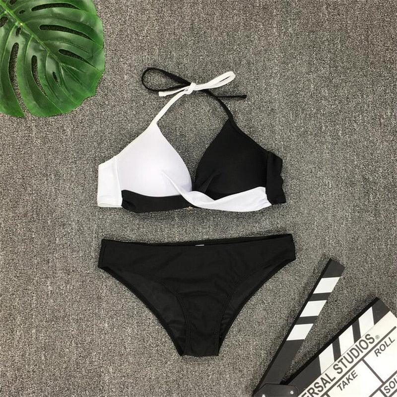 Ensemble de maillot de bain push-up deux pièces pour femme, maillot de bain de plage, bikini push-up à licou pour femme