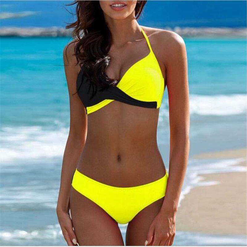 Ensemble de maillot de bain push-up deux pièces pour femme, maillot de bain de plage, bikini push-up à licou pour femme