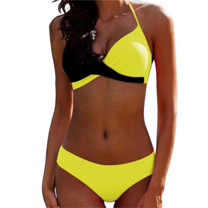 Ensemble de maillot de bain push-up deux pièces pour femme, maillot de bain de plage, bikini push-up à licou pour femme