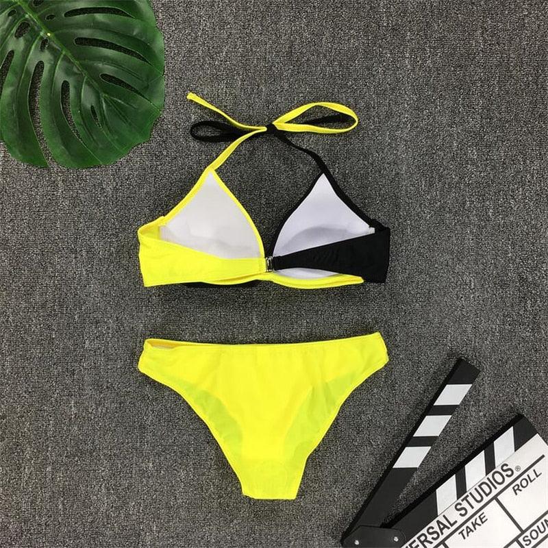 Ensemble de maillot de bain push-up deux pièces pour femme, maillot de bain de plage, bikini push-up à licou pour femme