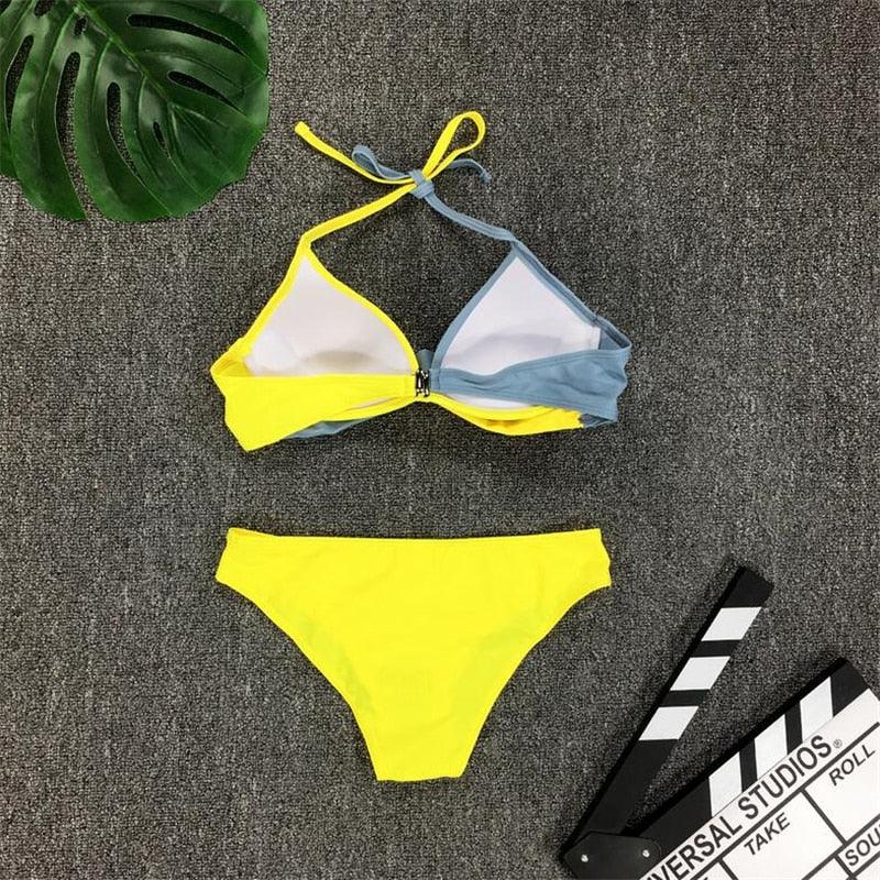Ensemble de maillot de bain push-up deux pièces pour femme, maillot de bain de plage, bikini push-up à licou pour femme