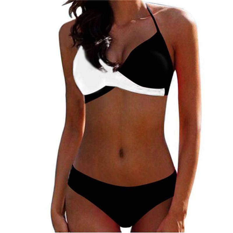 Ensemble de maillot de bain push-up deux pièces pour femme, maillot de bain de plage, bikini push-up à licou pour femme