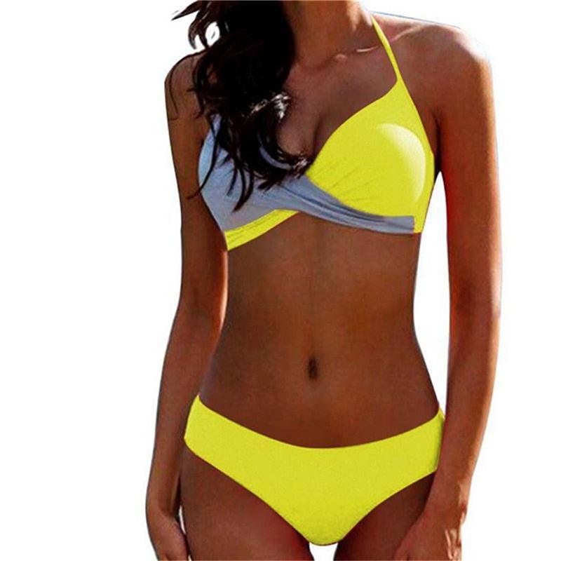 Ensemble de maillot de bain push-up deux pièces pour femme, maillot de bain de plage, bikini push-up à licou pour femme