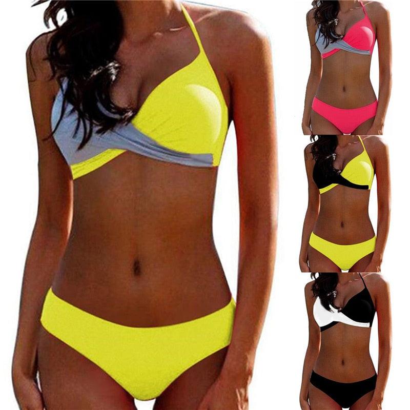 Ensemble de maillot de bain push-up deux pièces pour femme, maillot de bain de plage, bikini push-up à licou pour femme