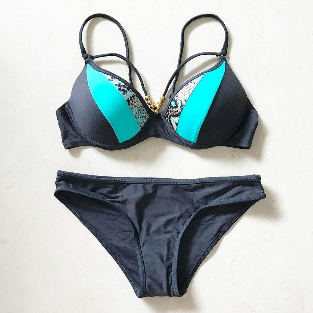 Maillot de bain bikini push-up femme, maillot de bain deux pièces pour femme, ensemble bikini avec bonnet, maillot de bain pour femme, bikini triangle, deux pièces, maillot de bain bandeau, col en V, maillot de bain push-up licou.