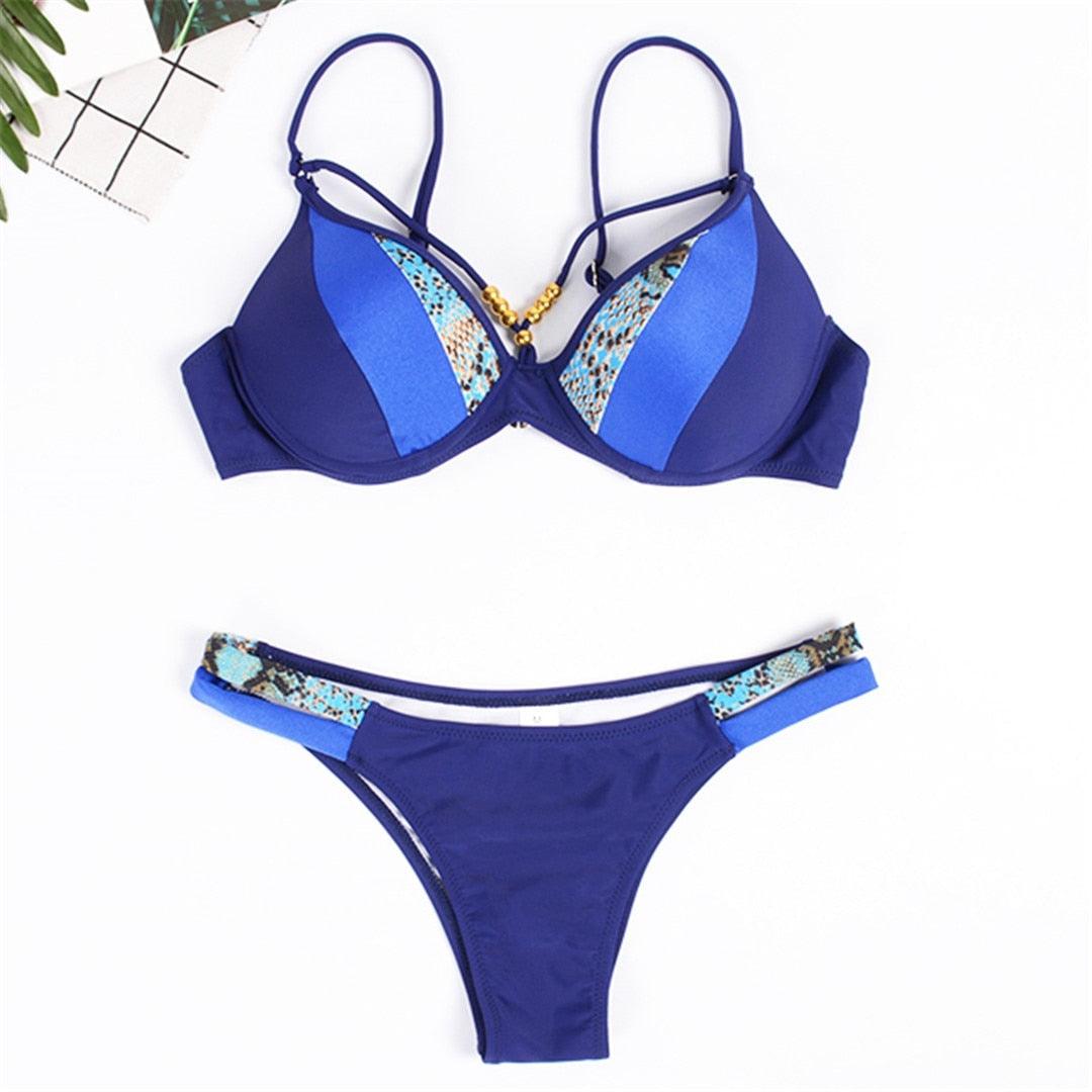 Maillot de bain bikini push-up femme, maillot de bain deux pièces pour femme, ensemble bikini avec bonnet, maillot de bain pour femme, bikini triangle, deux pièces, maillot de bain bandeau, col en V, maillot de bain push-up licou.