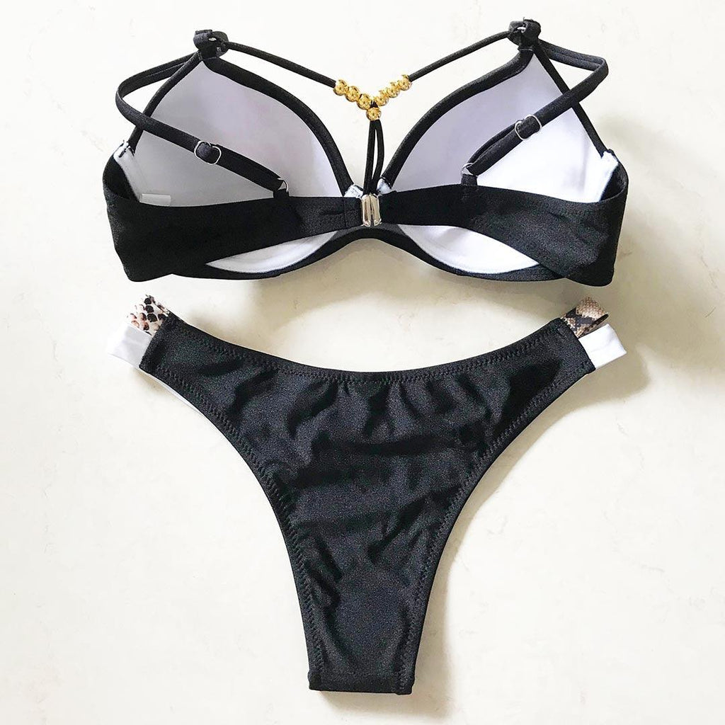 Maillot de bain bikini push-up femme, maillot de bain deux pièces pour femme, ensemble bikini avec bonnet, maillot de bain pour femme, bikini triangle, deux pièces, maillot de bain bandeau, col en V, maillot de bain push-up licou.