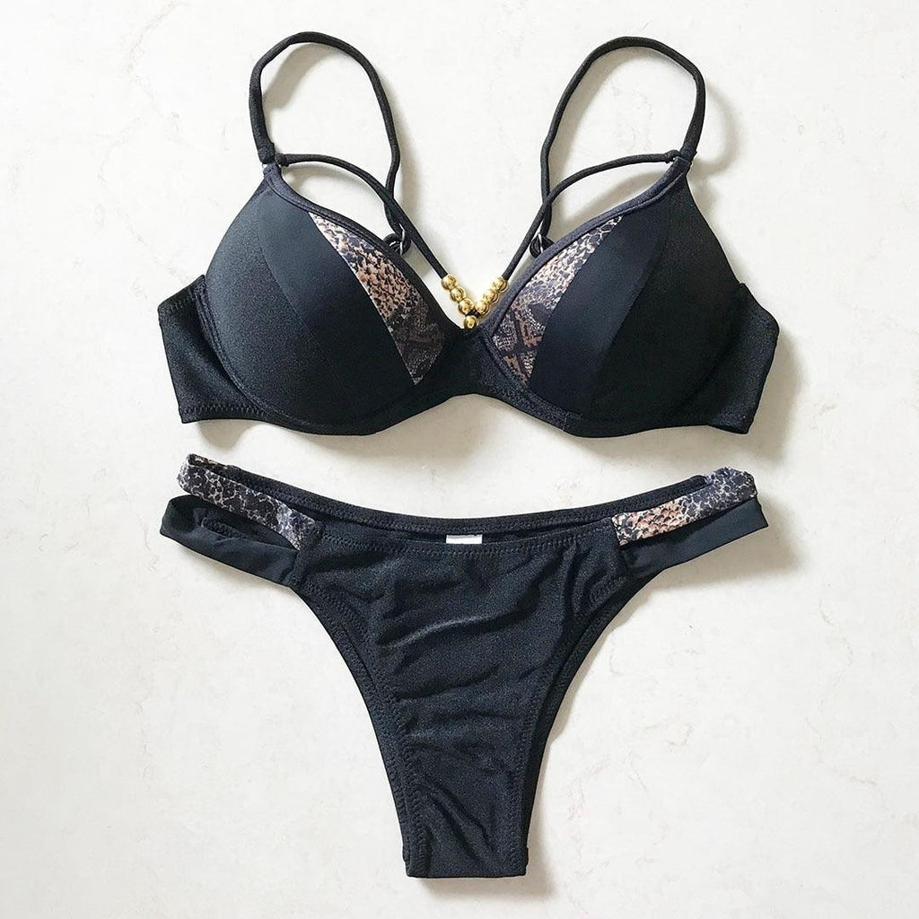 Maillot de bain bikini push-up femme, maillot de bain deux pièces pour femme, ensemble bikini avec bonnet, maillot de bain pour femme, bikini triangle, deux pièces, maillot de bain bandeau, col en V, maillot de bain push-up licou.