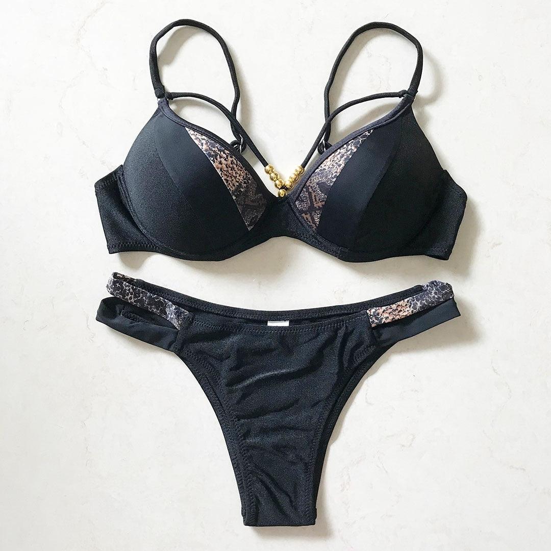 Maillot de bain bikini push-up femme, maillot de bain deux pièces pour femme, ensemble bikini avec bonnet, maillot de bain pour femme, bikini triangle, deux pièces, maillot de bain bandeau, col en V, maillot de bain push-up licou.