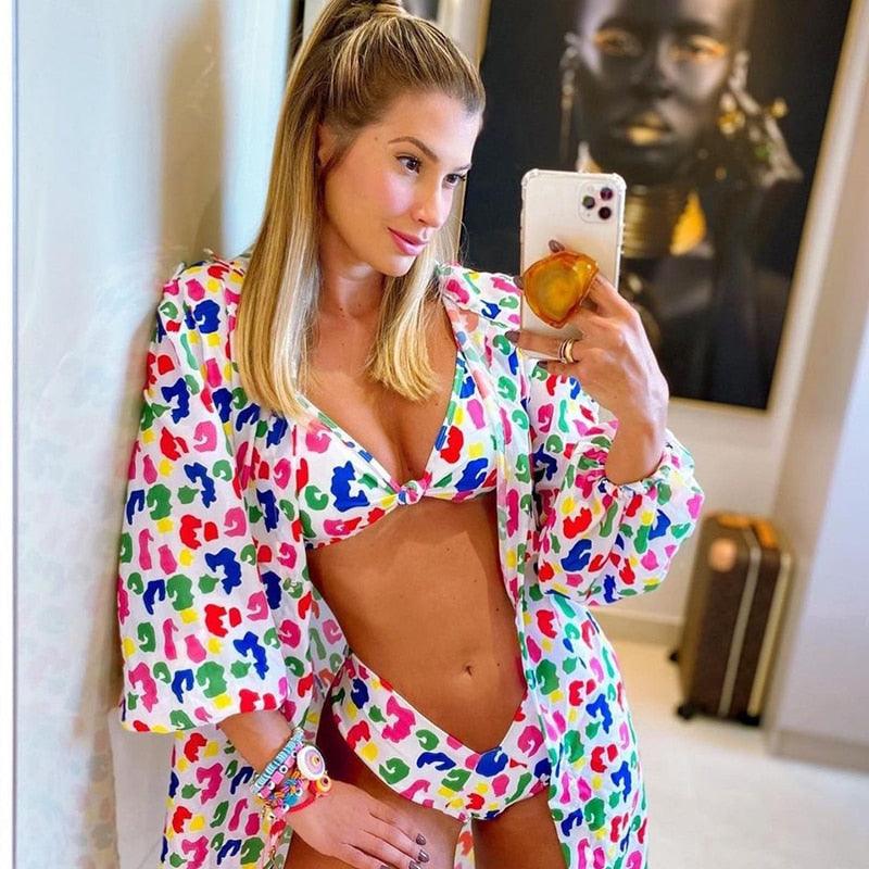Ensemble bikini femme maillot de bain push-up haut de maillot uni bas imprimé maillot de bain femme maillot de bain de plage imprimé floral push-up à armatures et bordure laitue, bikini taille haute à fines bretelles avec armatures et rembourrage