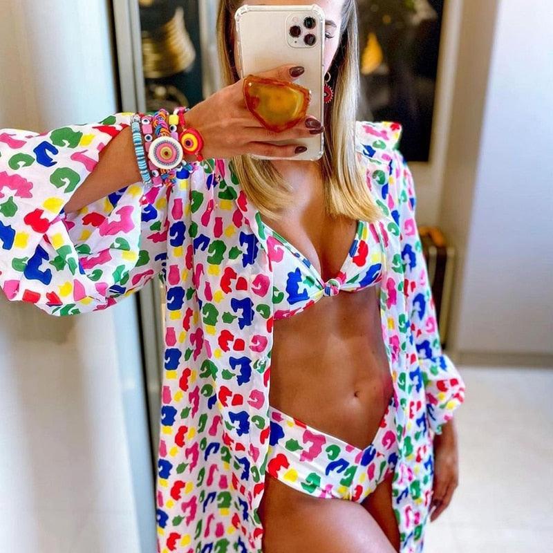 Ensemble bikini femme maillot de bain push-up haut de maillot uni bas imprimé maillot de bain femme maillot de bain de plage imprimé floral push-up à armatures et bordure laitue, bikini taille haute à fines bretelles avec armatures et rembourrage
