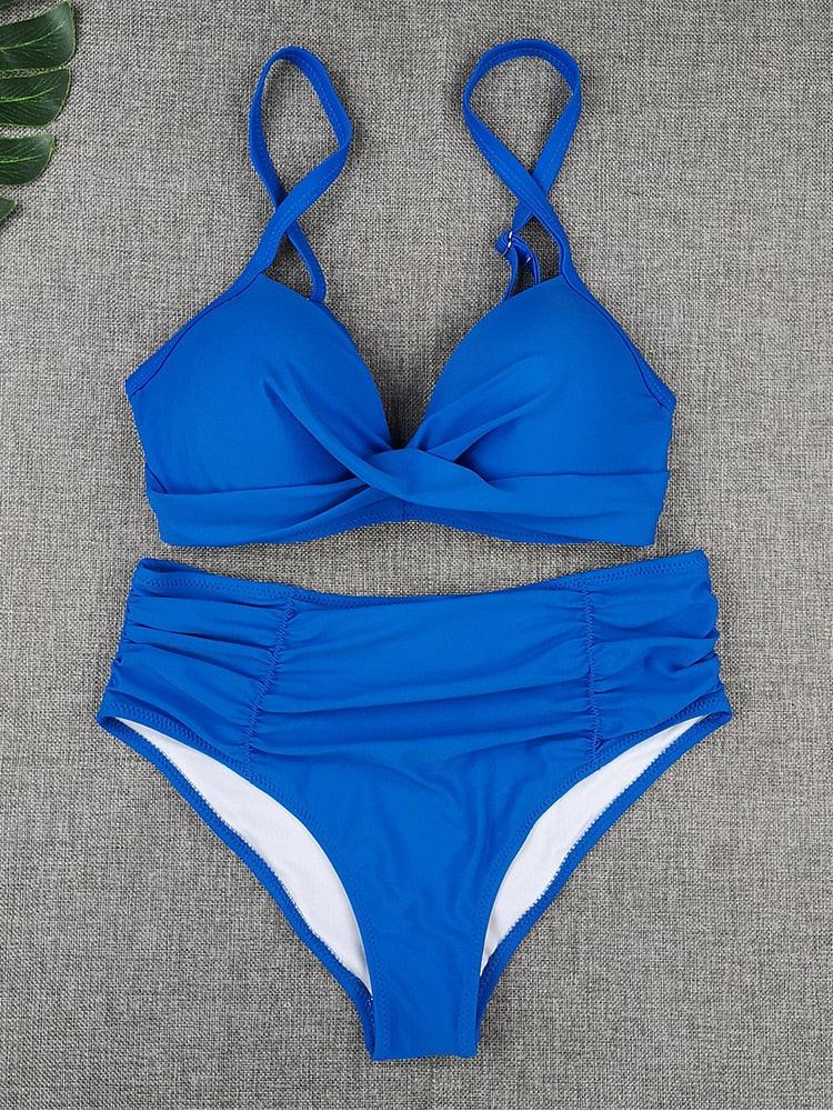 Ensembles de bikini couleur unie maillot de bain taille moyenne bonnets froncés bikinis maillots de bain pour femmes maillots de bain de plage ensembles deux pièces bikinis triangle pour femmes
