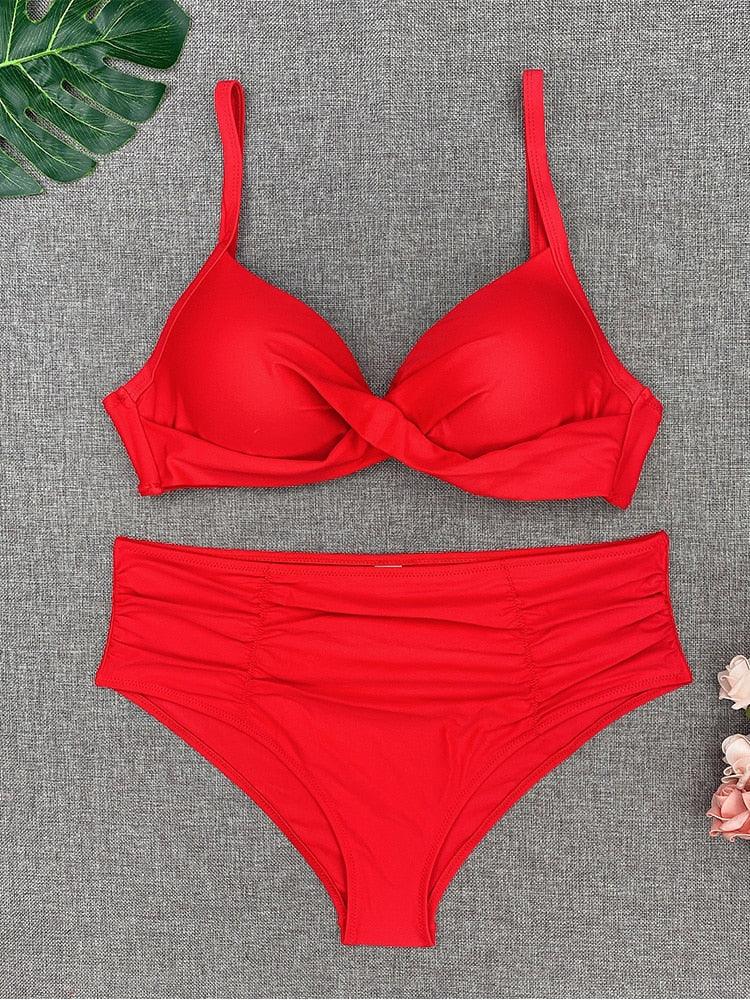 Ensembles de bikini couleur unie maillot de bain taille moyenne bonnets froncés bikinis maillots de bain pour femmes maillots de bain de plage ensembles deux pièces bikinis triangle pour femmes