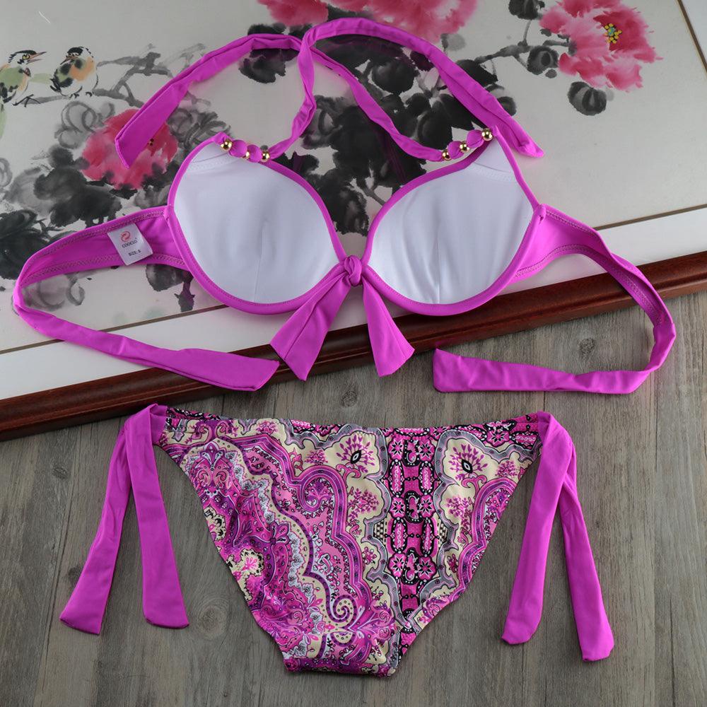 Ensemble de bikinis solides à lanières, maillot de bain push-up blanc, maillot de bain pour femme, bas de bikini côtelé à nouer, maillot de bain string ajustable à lacets pour femme