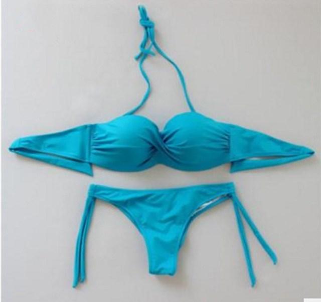 Ensemble de bikinis solides à lanières, maillot de bain push-up blanc, maillot de bain pour femme, bas de bikini côtelé à nouer, maillot de bain string ajustable à lacets pour femme