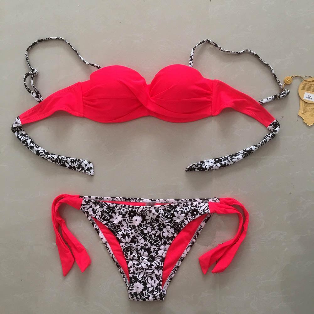 Ensemble de bikinis solides à lanières, maillot de bain push-up blanc, maillot de bain pour femme, bas de bikini côtelé à nouer, maillot de bain string ajustable à lacets pour femme