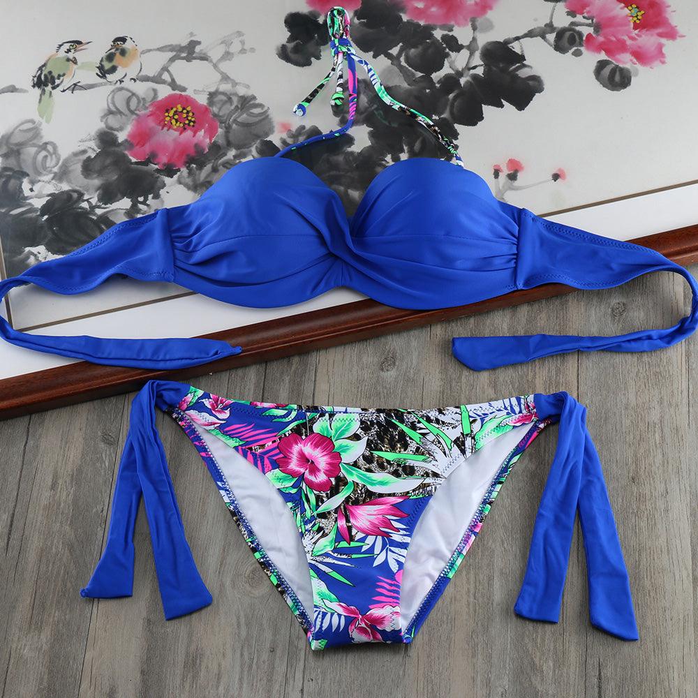 Ensemble de bikinis solides à lanières, maillot de bain push-up blanc, maillot de bain pour femme, bas de bikini côtelé à nouer, maillot de bain string ajustable à lacets pour femme