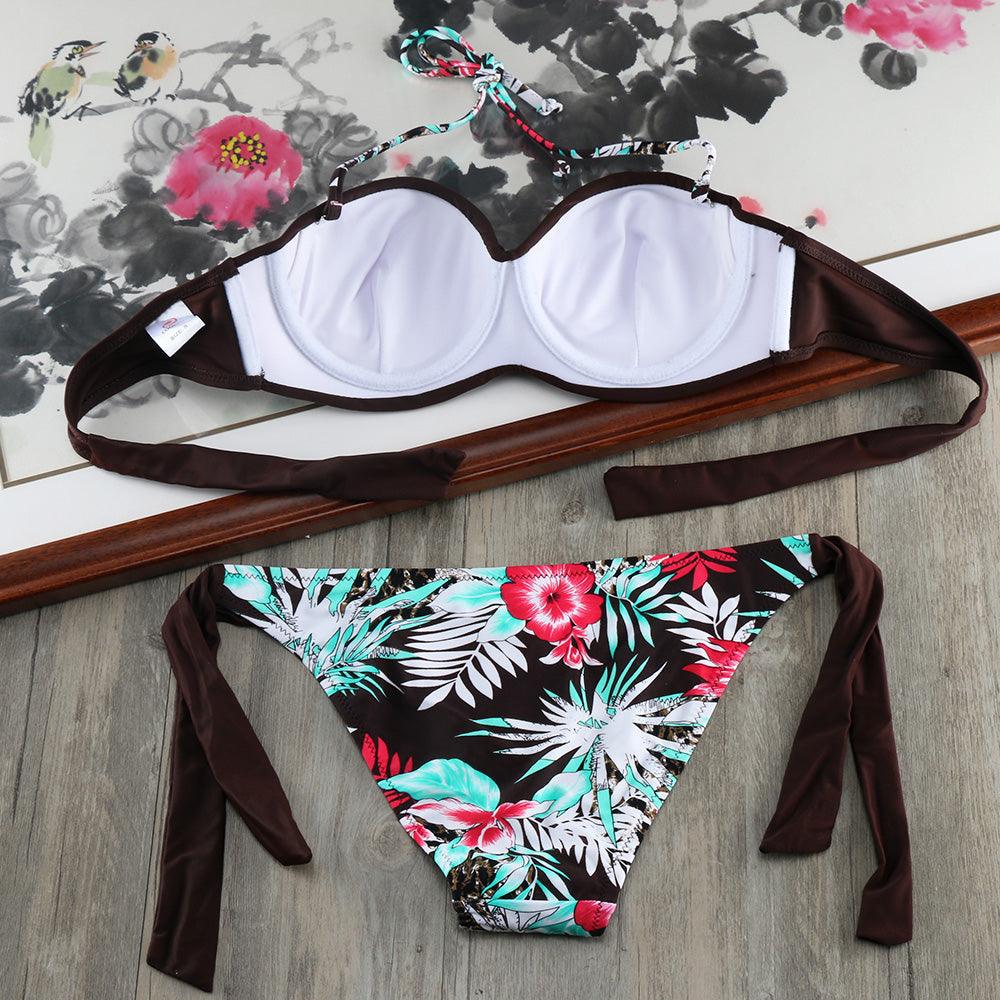 Ensemble de bikinis solides à lanières, maillot de bain push-up blanc, maillot de bain pour femme, bas de bikini côtelé à nouer, maillot de bain string ajustable à lacets pour femme