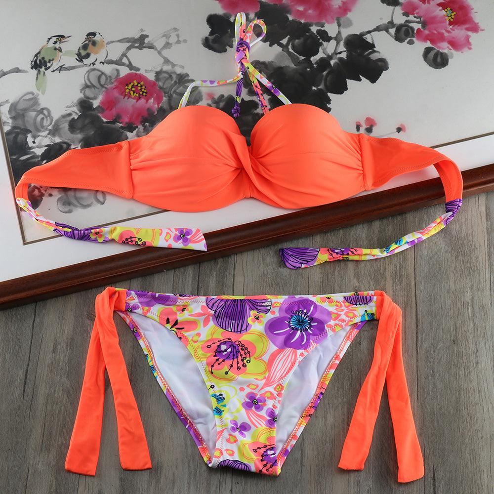 Ensemble de bikinis solides à lanières, maillot de bain push-up blanc, maillot de bain pour femme, bas de bikini côtelé à nouer, maillot de bain string ajustable à lacets pour femme
