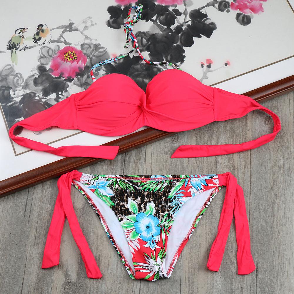 Ensemble de bikinis solides à lanières, maillot de bain push-up blanc, maillot de bain pour femme, bas de bikini côtelé à nouer, maillot de bain string ajustable à lacets pour femme