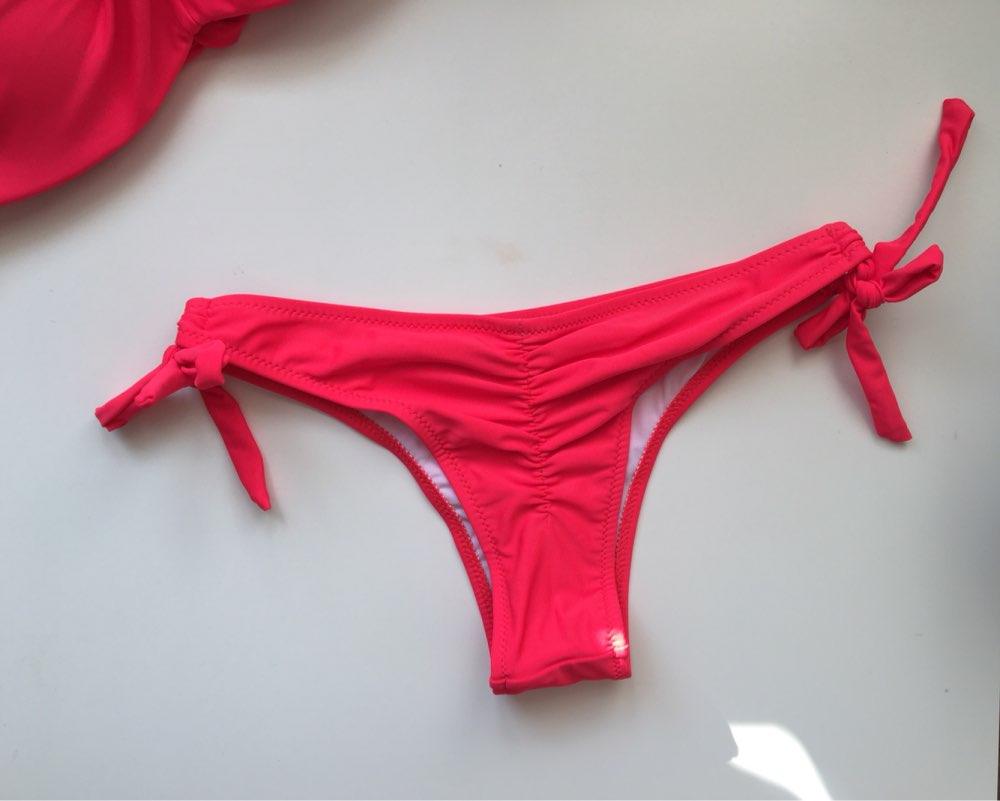 Ensemble de bikinis solides à lanières, maillot de bain push-up blanc, maillot de bain pour femme, bas de bikini côtelé à nouer, maillot de bain string ajustable à lacets pour femme