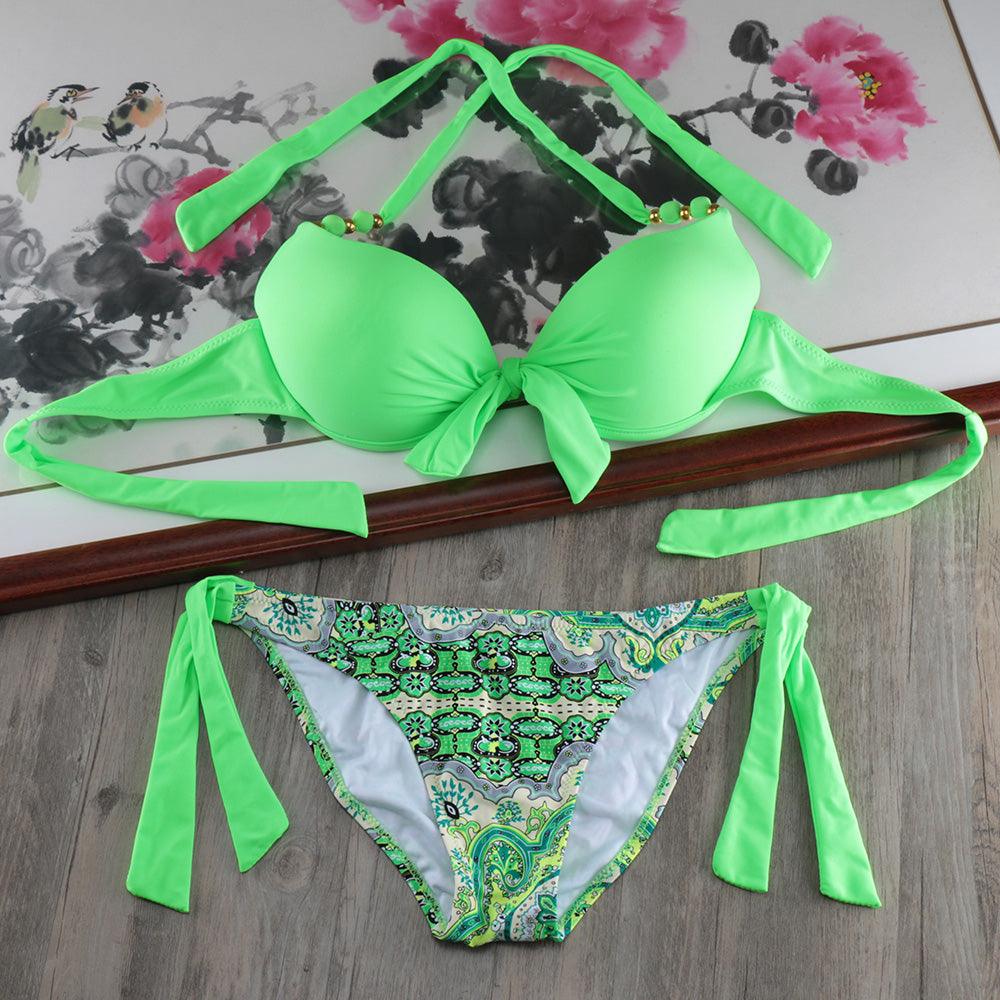 Ensemble de bikinis solides à lanières, maillot de bain push-up blanc, maillot de bain pour femme, bas de bikini côtelé à nouer, maillot de bain string ajustable à lacets pour femme