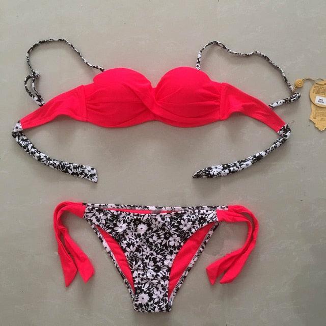 Ensemble de bikinis solides à lanières, maillot de bain push-up blanc, maillot de bain pour femme, bas de bikini côtelé à nouer, maillot de bain string ajustable à lacets pour femme