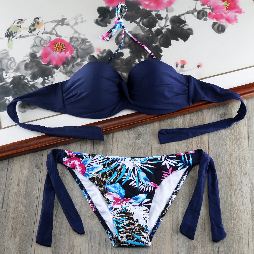 Ensemble de bikinis solides à lanières, maillot de bain push-up blanc, maillot de bain pour femme, bas de bikini côtelé à nouer, maillot de bain string ajustable à lacets pour femme