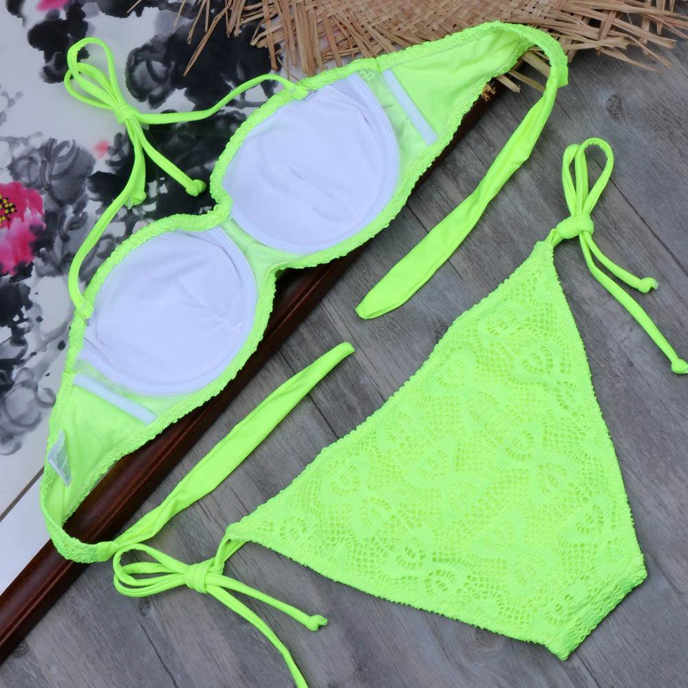 Ensemble de bikinis solides à lanières, maillot de bain push-up blanc, maillot de bain pour femme, bas de bikini côtelé à nouer, maillot de bain string ajustable à lacets pour femme