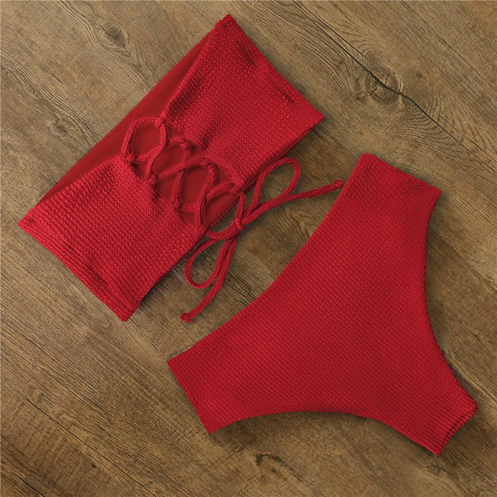 Maillot de Bain Bikini Femme Imprimé Floral Taille Haute Ensemble Bikini Bretelles Croisées Maillot de Bain Femme Tenue de Plage Maillots de Bain Bikini Femme Deux Pièces sans Bretelles