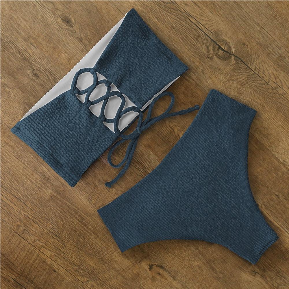 Maillot de Bain Bikini Femme Imprimé Floral Taille Haute Ensemble Bikini Bretelles Croisées Maillot de Bain Femme Tenue de Plage Maillots de Bain Bikini Femme Deux Pièces sans Bretelles