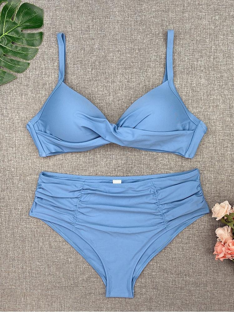 Maillot de bain bikini pour femme, taille haute, couleur unie, ensemble bikini push-up avec armatures, maillot de bain bikini rembourré push-up pour femme, vêtements de plage.
