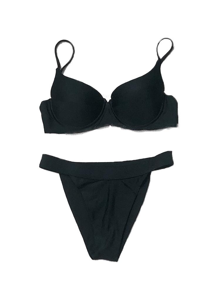 Maillot de bain bikini pour femme, taille haute, couleur unie, ensemble bikini push-up avec armatures, maillot de bain bikini rembourré push-up pour femme, vêtements de plage.