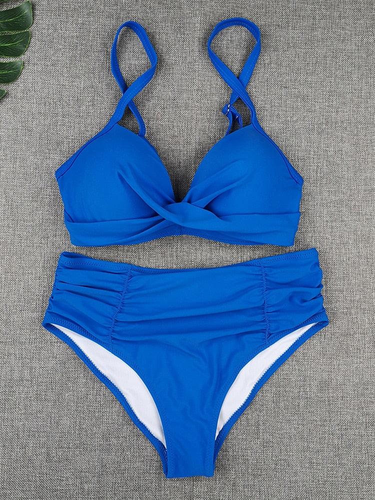 Maillot de bain bikini pour femme, taille haute, couleur unie, ensemble bikini push-up avec armatures, maillot de bain bikini rembourré push-up pour femme, vêtements de plage.