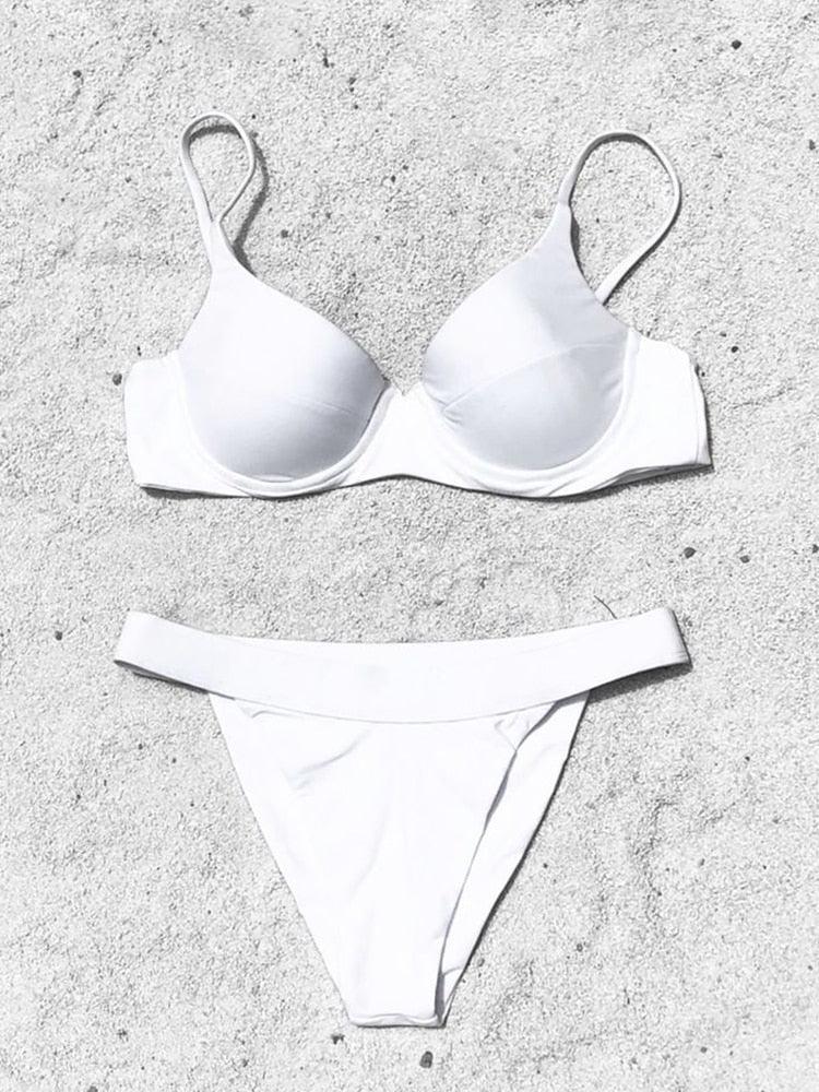 Maillot de bain bikini pour femme, taille haute, couleur unie, ensemble bikini push-up avec armatures, maillot de bain bikini rembourré push-up pour femme, vêtements de plage.